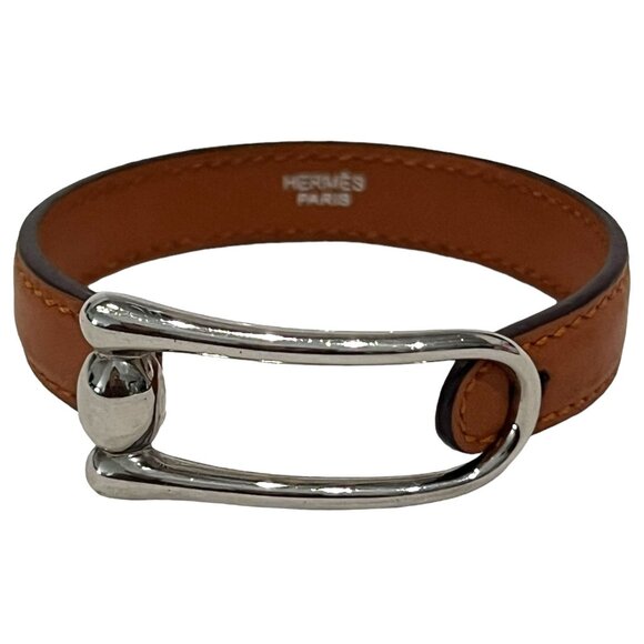 HERMES Brown, Leather & Silver Buckle Bracelet #1307 - Picture 3 of 11
